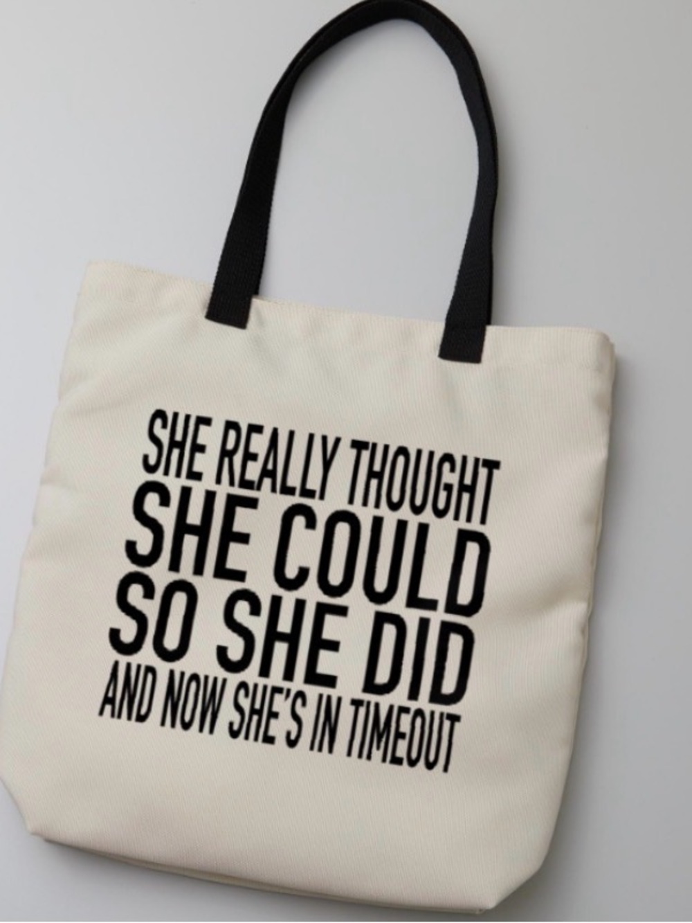 Toddler life mom life Tote Bag with Black Text and Black Handles 19 in x 14 in